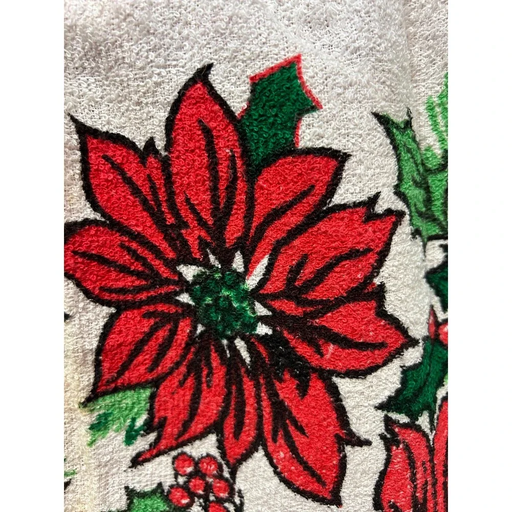 Christmas Holiday Apron, Poinsettias, Terry‎ Cloth Handmade, Small 16